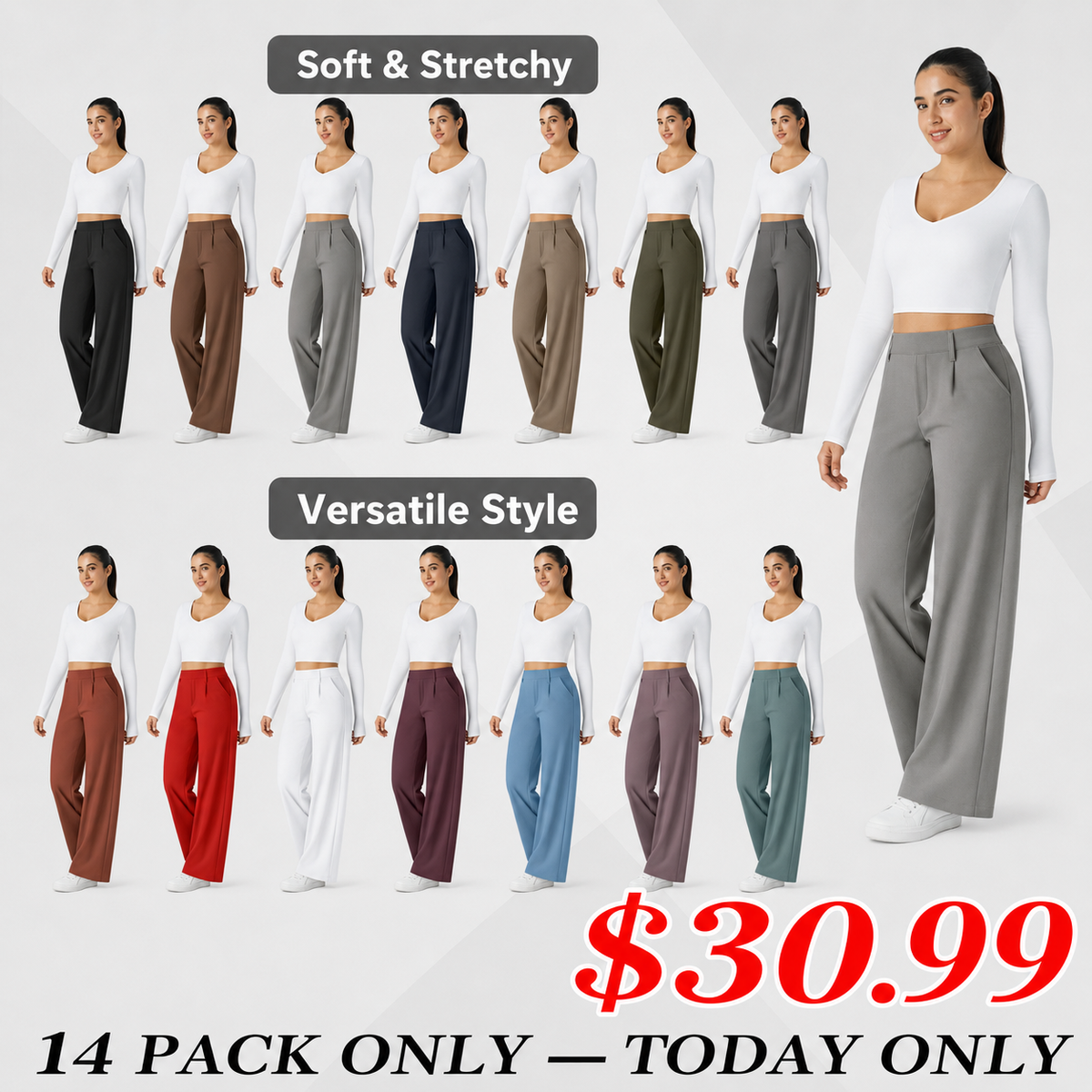 👖 Women’s High-Waisted Straight-Leg Work Pants – Stretchy Dress Trousers with Side Pockets ✨
