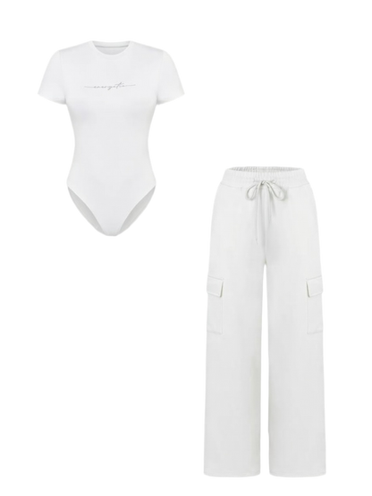 Women's Matching Lounge Set – Soft Tee & Wide Leg Pants