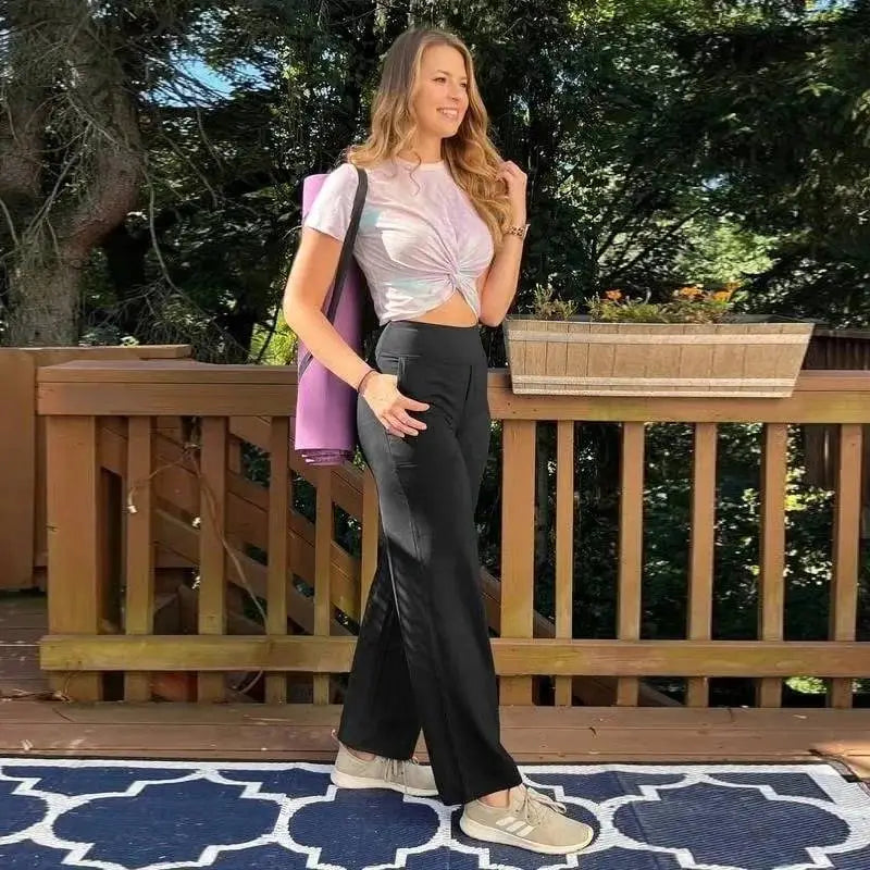 💚 Women’s High-Waist Wide Leg Pants with Pockets