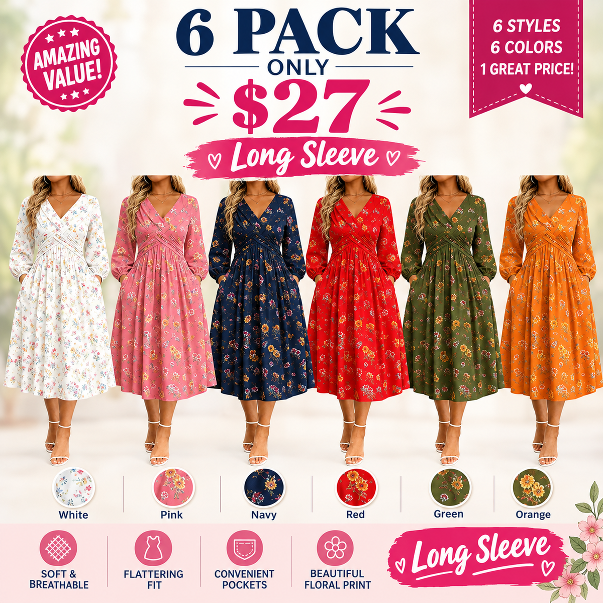 Floral V-neck dress with a twist at the waist—elegant and casual for any occasion