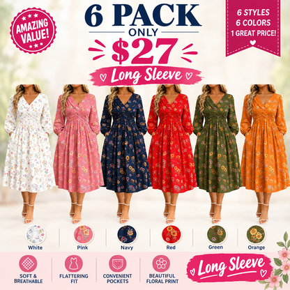 Floral V-neck dress with a twist at the waist—elegant and casual for any occasion