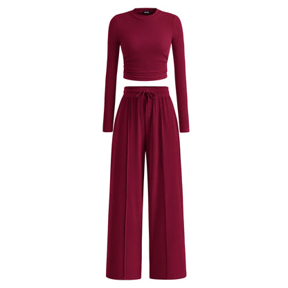 🔥Last Day 89% OFF🔥Women's Winter 2-Piece Set – Warm Top & Wide-Leg Pants