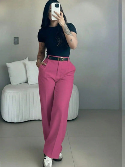 Women's High Waisted Straight Leg Suit Pants Flowy Drape Casual Office Long Trousers with Slimming Effect for Daily Versatile Wear