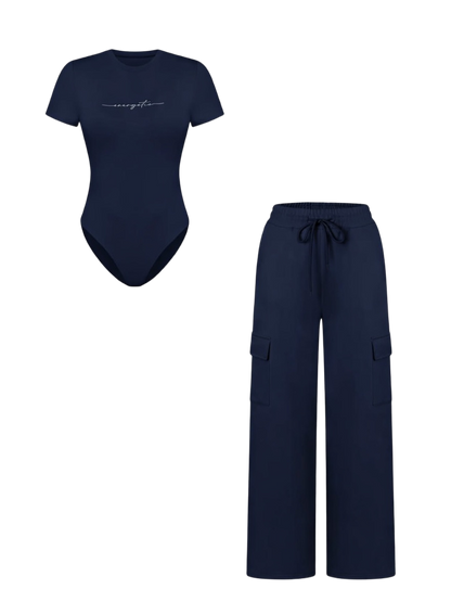 Women's Matching Lounge Set – Soft Tee & Wide Leg Pants