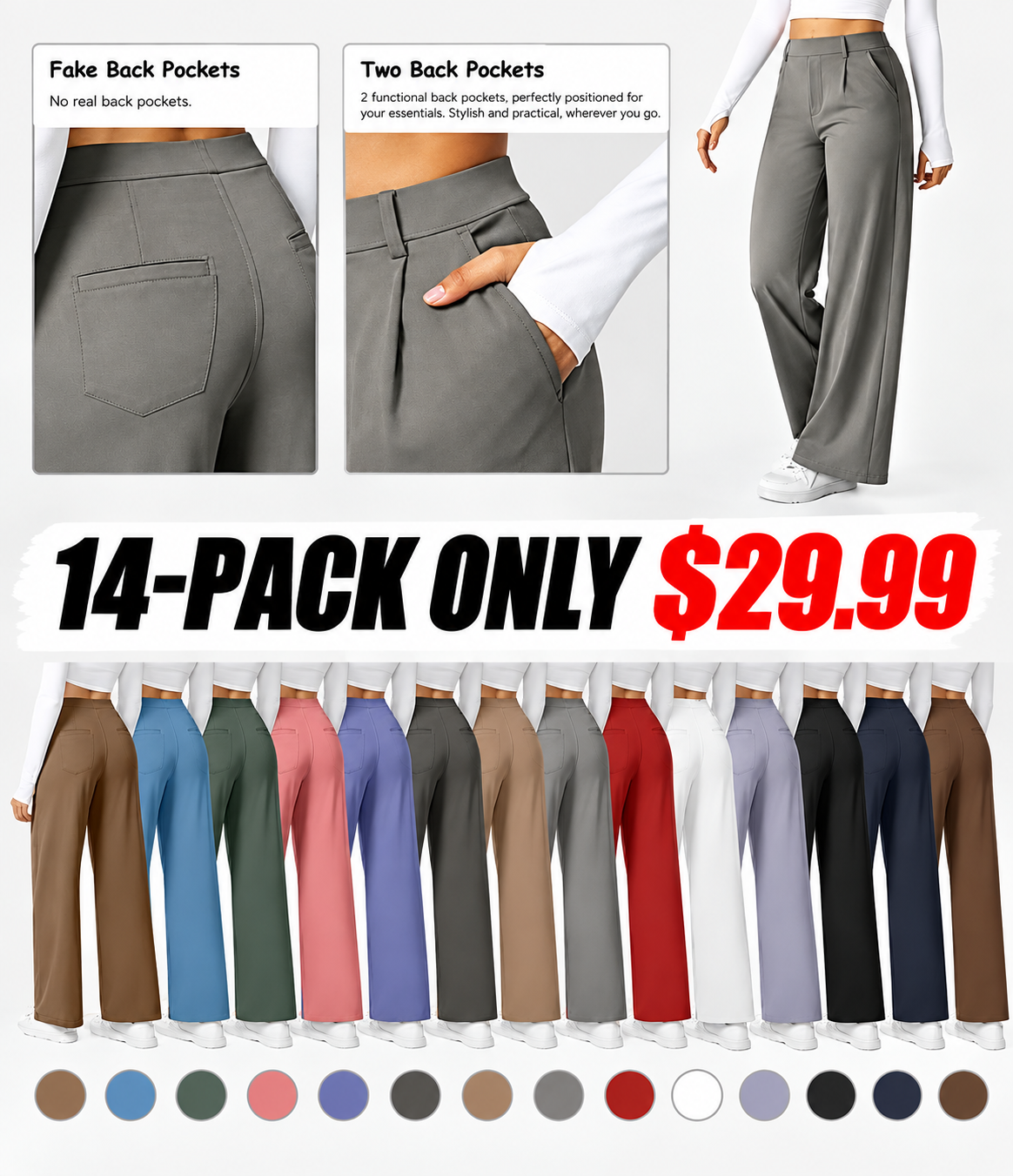 High Waisted Side Pocket Straight Leg Work Pants