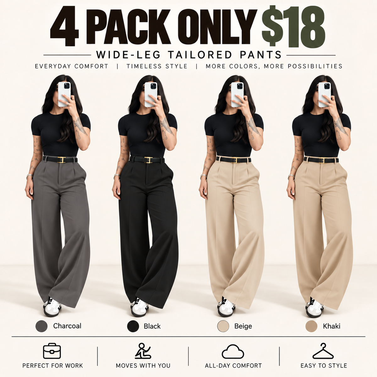 Women's High-Waisted Wide Leg Bottoms