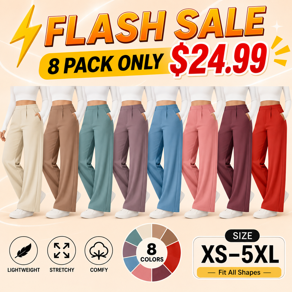 👖 Women’s High-Waisted Straight-Leg Work Pants – Stretchy Dress Trousers with Side Pockets ✨