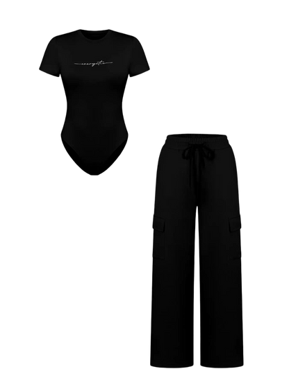 Women's Matching Lounge Set – Soft Tee & Wide Leg Pants