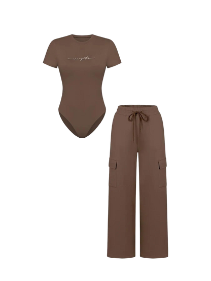 Women's Matching Lounge Set – Soft Tee & Wide Leg Pants