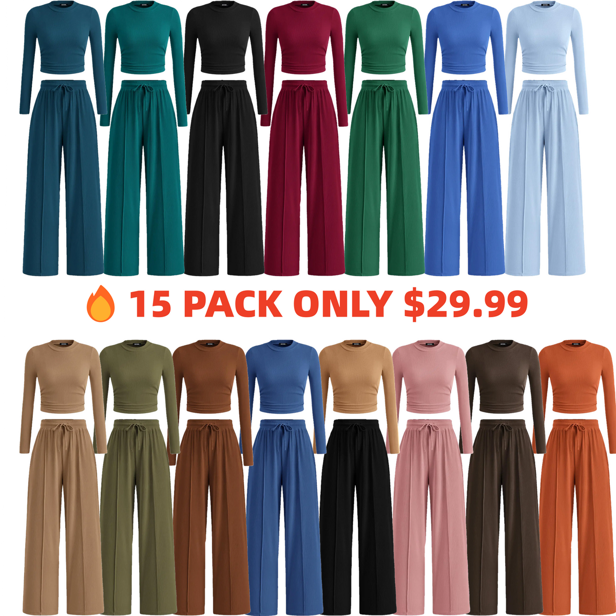🔥Last Day 89% OFF🔥Women's Winter 2-Piece Set – Warm Top & Wide-Leg Pants