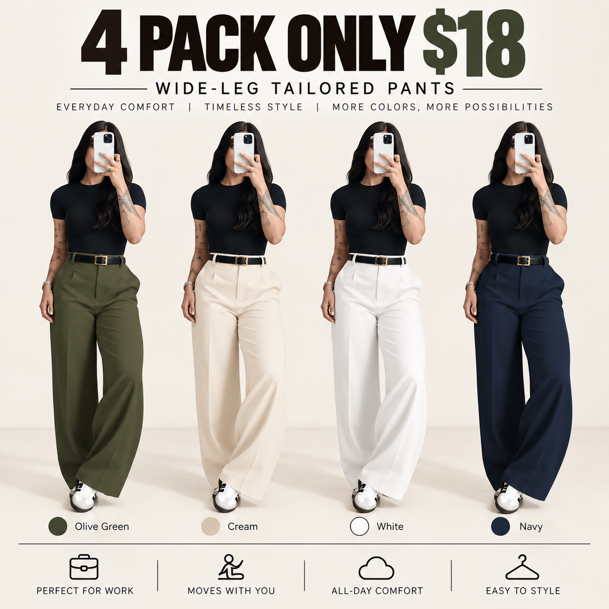 Women's High-Waisted Wide Leg Bottoms