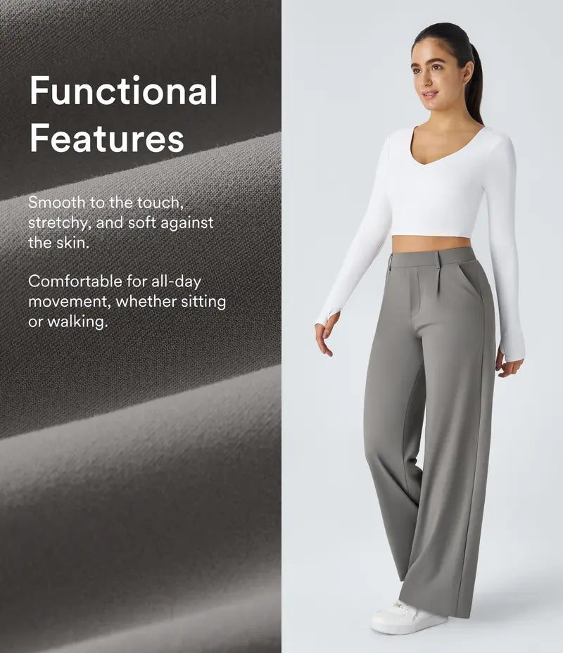 👖 Women’s High-Waisted Straight-Leg Work Pants – Stretchy Dress Trousers with Side Pockets ✨