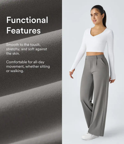 👖 Women’s High-Waisted Straight-Leg Work Pants – Stretchy Dress Trousers with Side Pockets ✨