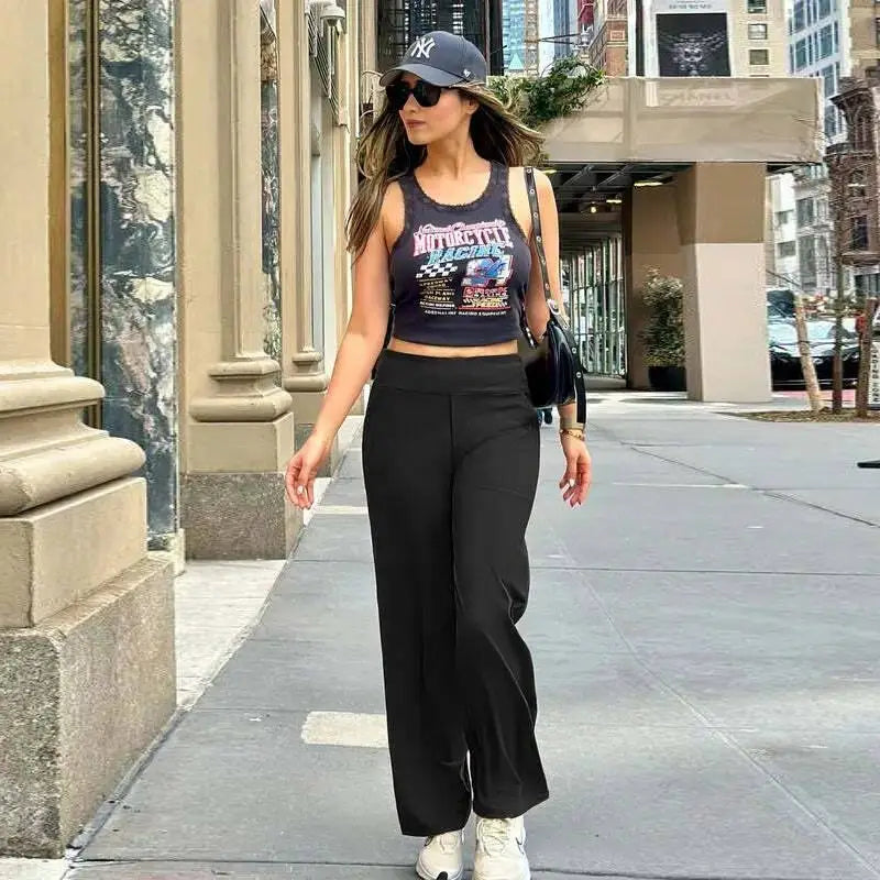 💚 Women’s High-Waist Wide Leg Pants with Pockets