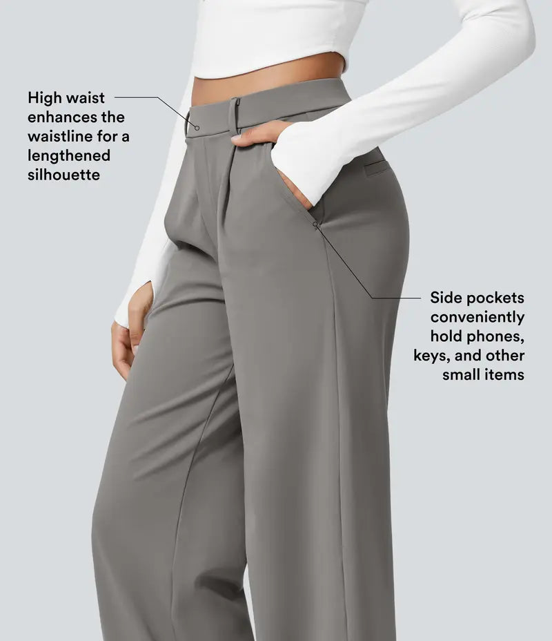 👖 Women’s High-Waisted Straight-Leg Work Pants – Stretchy Dress Trousers with Side Pockets ✨