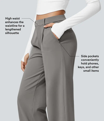 👖 Women’s High-Waisted Straight-Leg Work Pants – Stretchy Dress Trousers with Side Pockets ✨