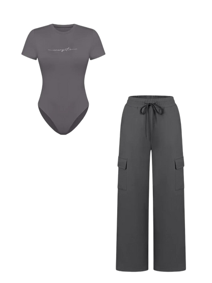 Women's Matching Lounge Set – Soft Tee & Wide Leg Pants