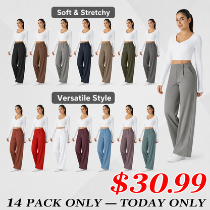 👖 Women’s High-Waisted Straight-Leg Work Pants – Stretchy Dress Trousers with Side Pockets ✨