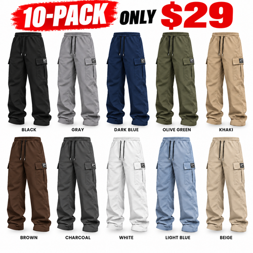 Men's cargo pants, solid-color casual loose-fit cargo trousers.
