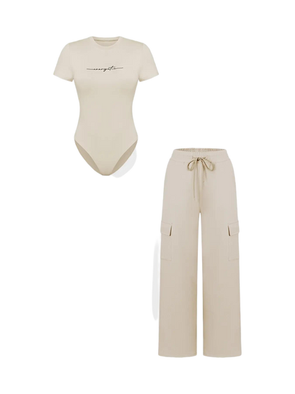 Women's Matching Lounge Set – Soft Tee & Wide Leg Pants