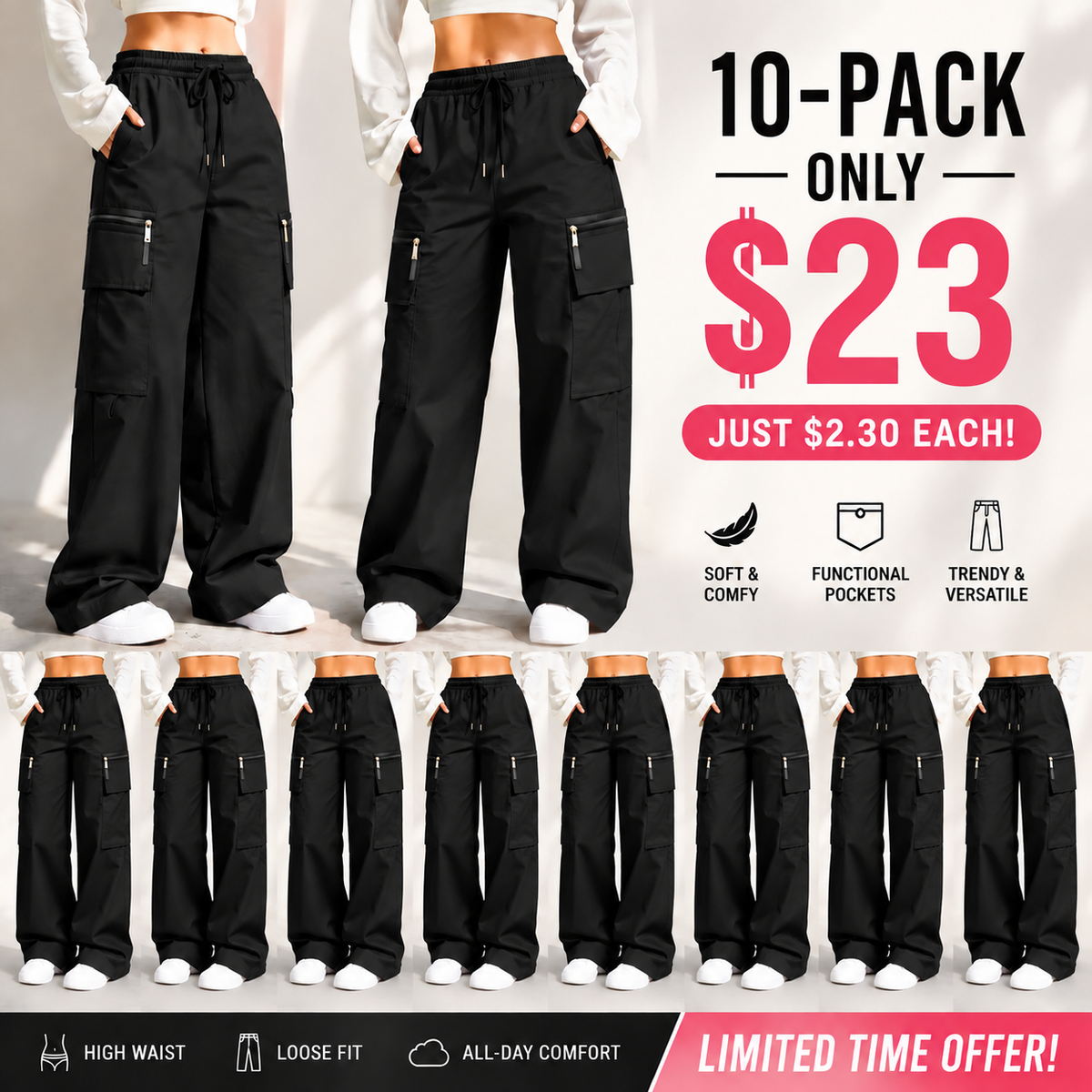 ⚡FINAL SALE 🔥Women’s lightweight loose cargo pants with multiple pockets
