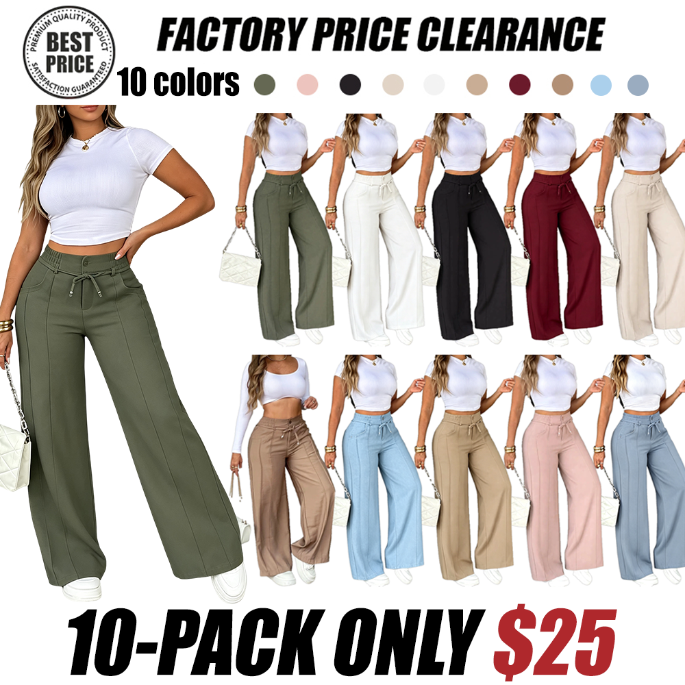 Women's High-Waisted Wide-Leg Pants with Drawstring, Lightweight Summer and Fall Pants