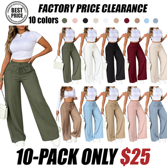 Women's High-Waisted Wide-Leg Pants with Drawstring, Lightweight Summer and Fall Pants