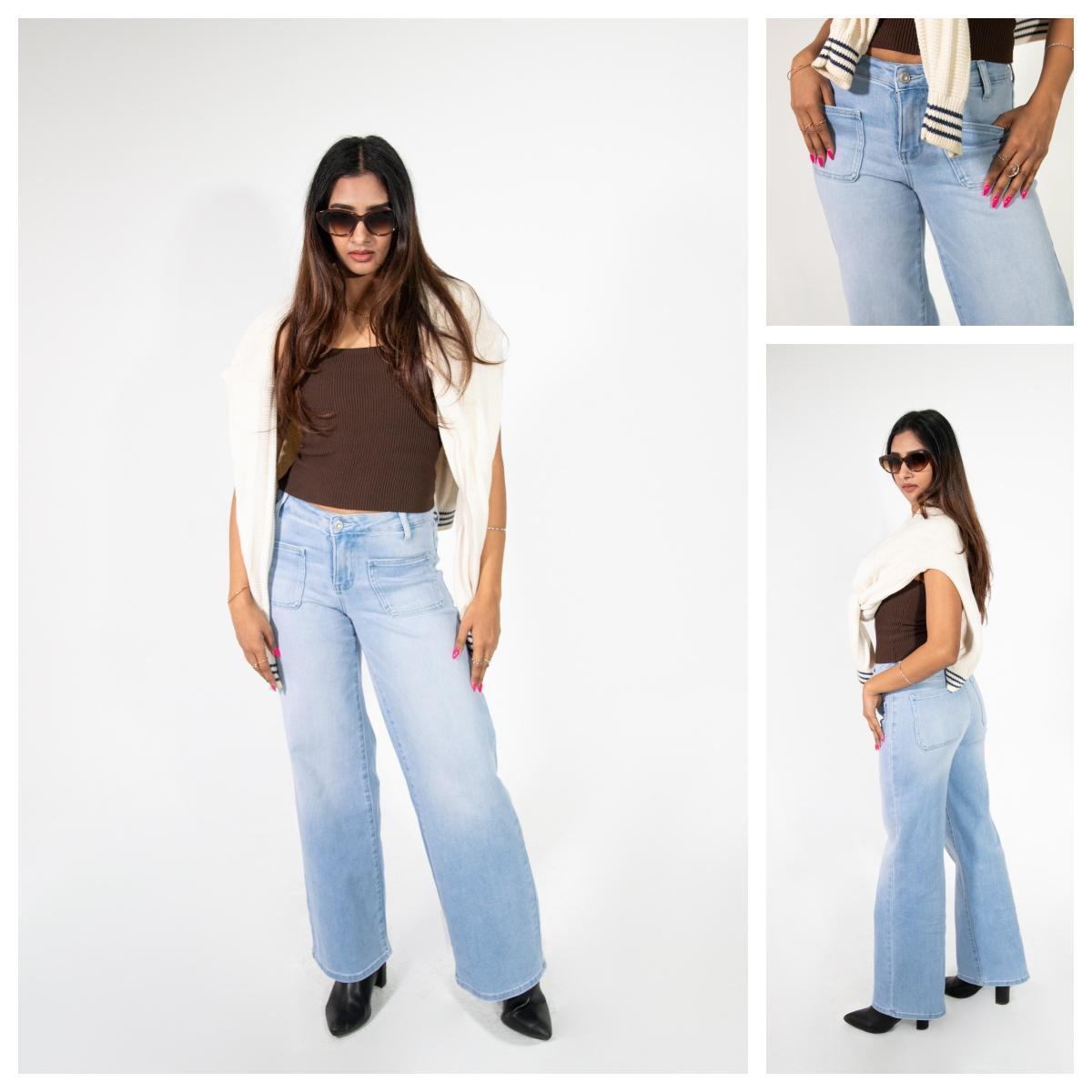 Mid-to-low waist loose--fitting jeans, BBL, spring fashion everyday outfit.