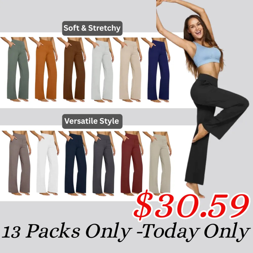 💚 Women’s High-Waist Wide Leg Pants with Pockets