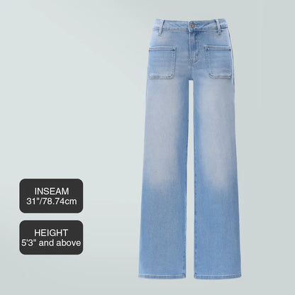 Mid-to-low waist loose--fitting jeans, BBL, spring fashion everyday outfit.