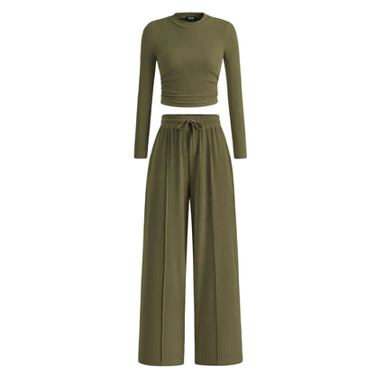 🔥Last Day 89% OFF🔥Women's Winter 2-Piece Set – Warm Top & Wide-Leg Pants