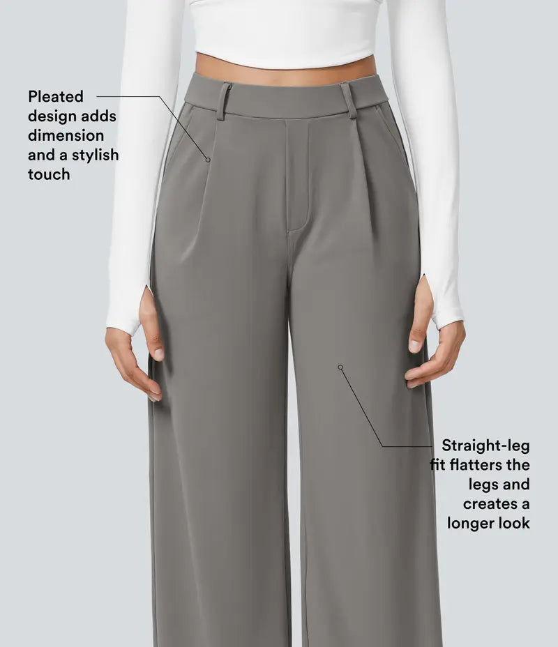 👖 Women’s High-Waisted Straight-Leg Work Pants – Stretchy Dress Trousers with Side Pockets ✨
