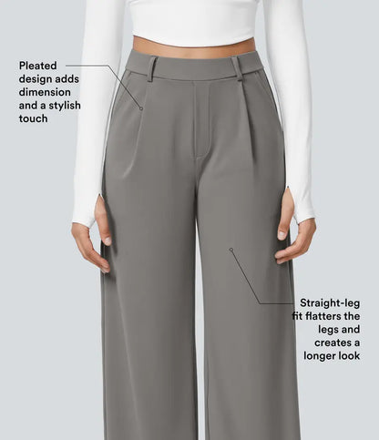 👖 Women’s High-Waisted Straight-Leg Work Pants – Stretchy Dress Trousers with Side Pockets ✨